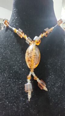 Artisan 925 Silver Baltic Amber & Glass Beeded Necklace